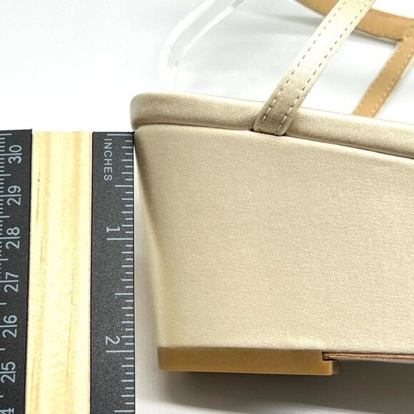 Badgley Mischka Size 9.5 Ivory Satin Jeweled Wedges Dress‎ Sandals Heels Shoes - Picture 14 of 14